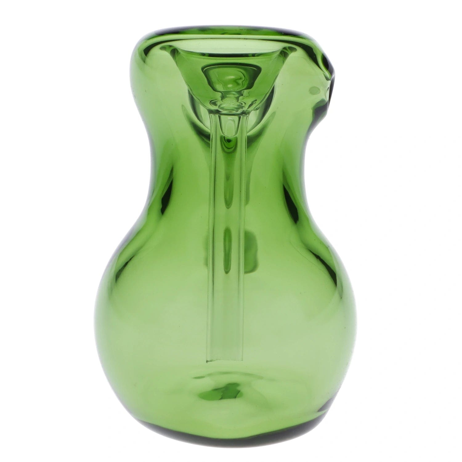 Front view of the 5-inch Valiant Hammer Bubbler in green glass, showcasing its compact design and smooth curves.