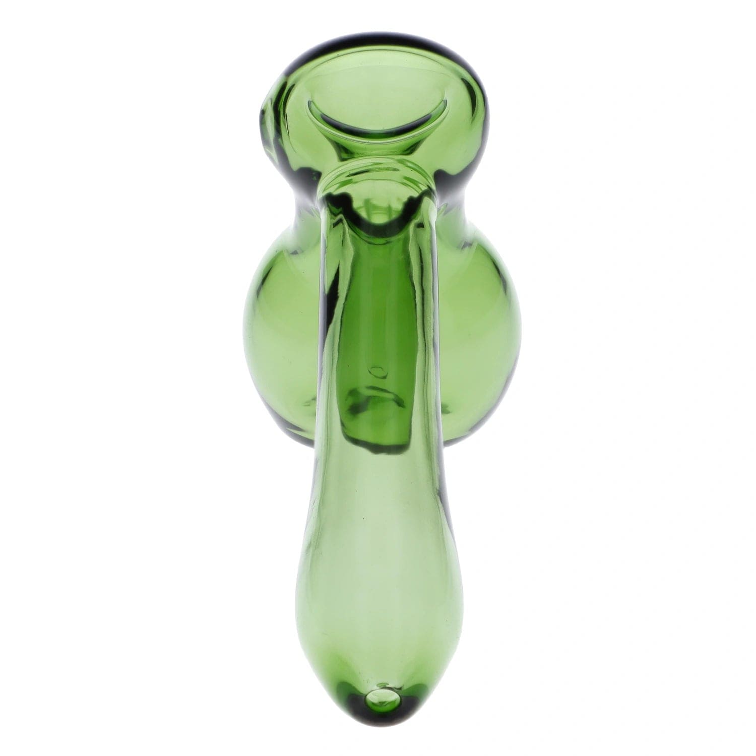 A front view of the 5-inch Valiant Hammer Bubbler in green glass, showcasing its curved design and smooth finish.