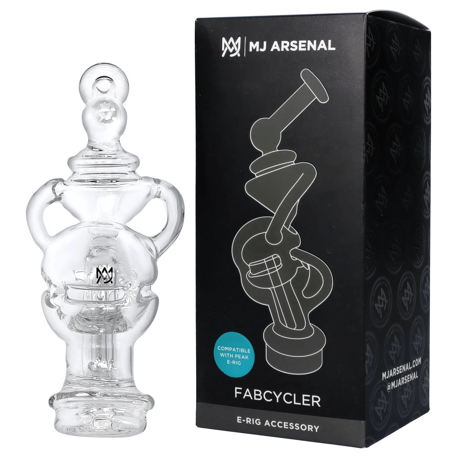 A detailed close-up of the Puffco Peak Top - Fabcycler, showing its frosted glass texture and unique, swirling design.