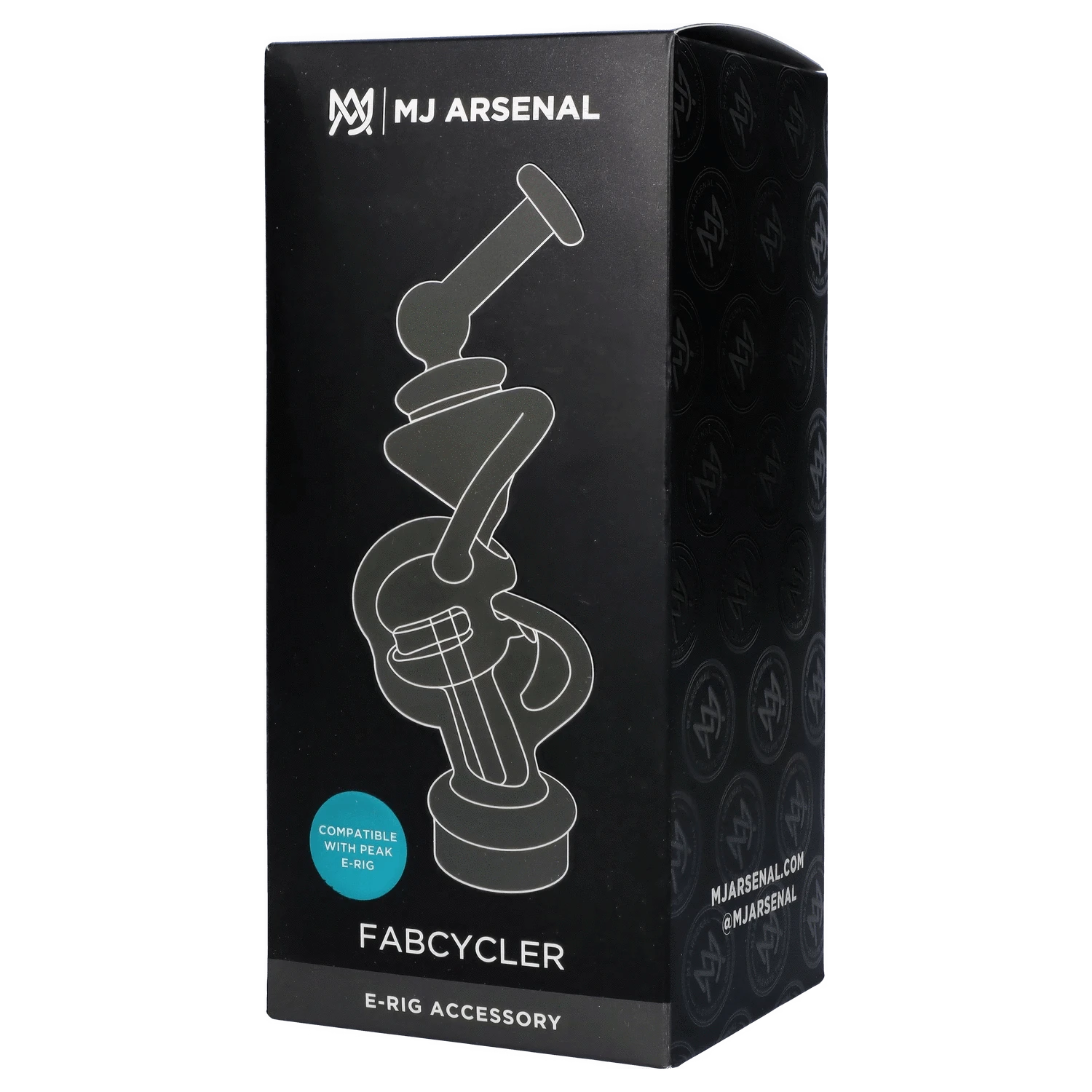 Front view of the Puffco Peak Top - Fabcycler, a clear glass attachment presented against a patterned dark background.