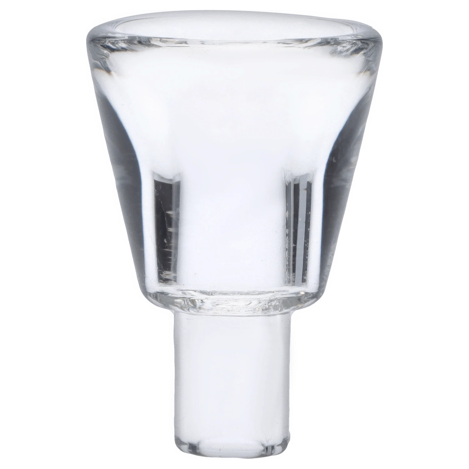 A close-up, angled view of the Puffco Peak Top - Medusa, showcasing its clear glass construction and unique sculpted design.