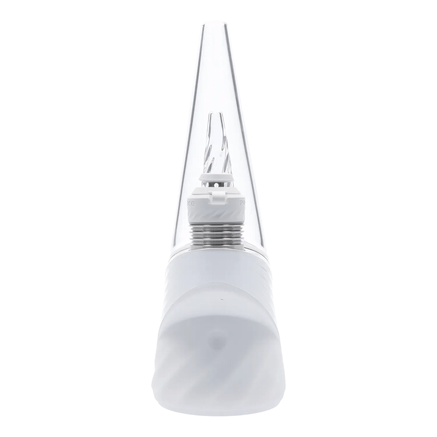 Front-facing close-up of the Puffco Peak Pro 3DXL – Pearl mouthpiece and clear glass cone against a white background.