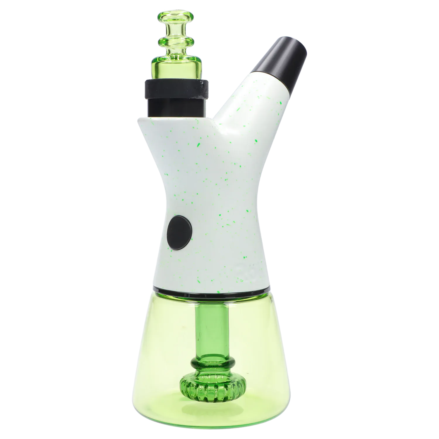 Side profile of the Pulsar Rok - Limited Edition - Luna showing its white speckled neck and green glass base against a white background.