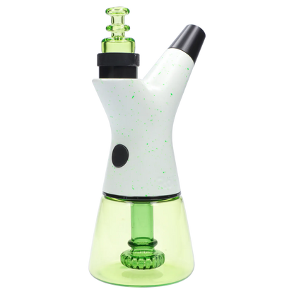 Side profile of the Pulsar Rok - Limited Edition - Luna showing its white speckled neck and green glass base against a white background.