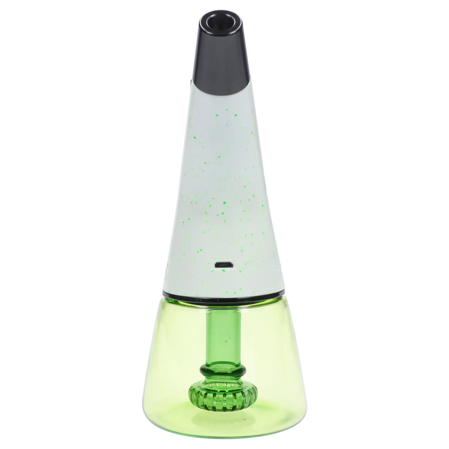 Centered front view of the Pulsar Rok - Limited Edition - Luna cone-shaped piece with a speckled white top and translucent green base