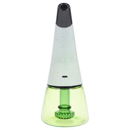 Centered front view of the Pulsar Rok - Limited Edition - Luna cone-shaped piece with a speckled white top and translucent green base