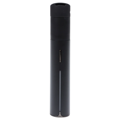 Centered front view of the black Puffco Pivot - Onyx standing upright against a white background, showing its cylindrical body and slim vertical indicator.