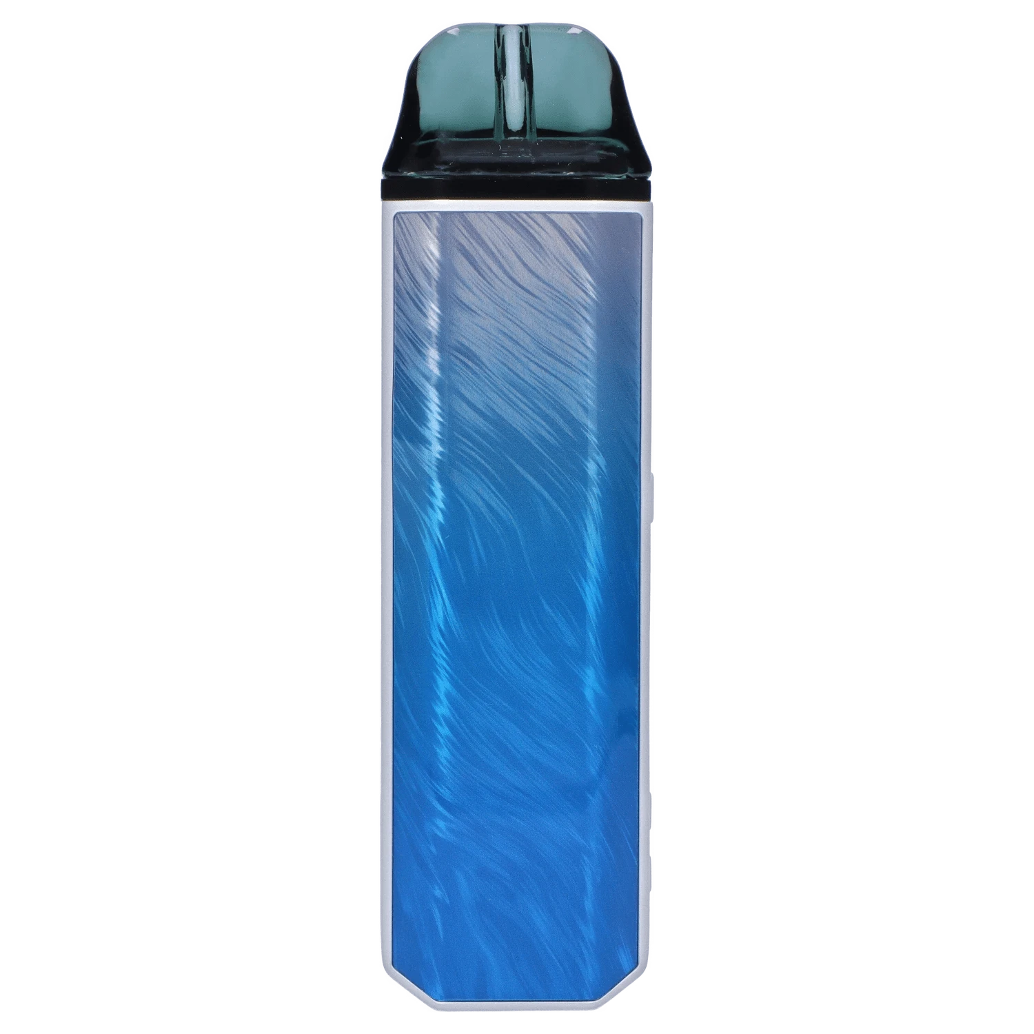 Straight-on view of the XVAPE - Aria Plus Dual Use Vaporizer - Frostwave showing its glossy blue marbled front panel and translucent dark mouthpiece.