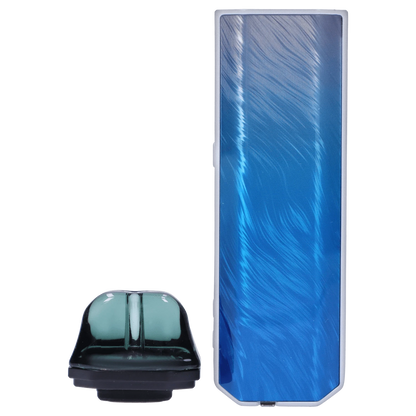 Close-up front view of the blue Frostwave XVAPE - Aria Plus Dual Use Vaporizer body beside its translucent mouthpiece.