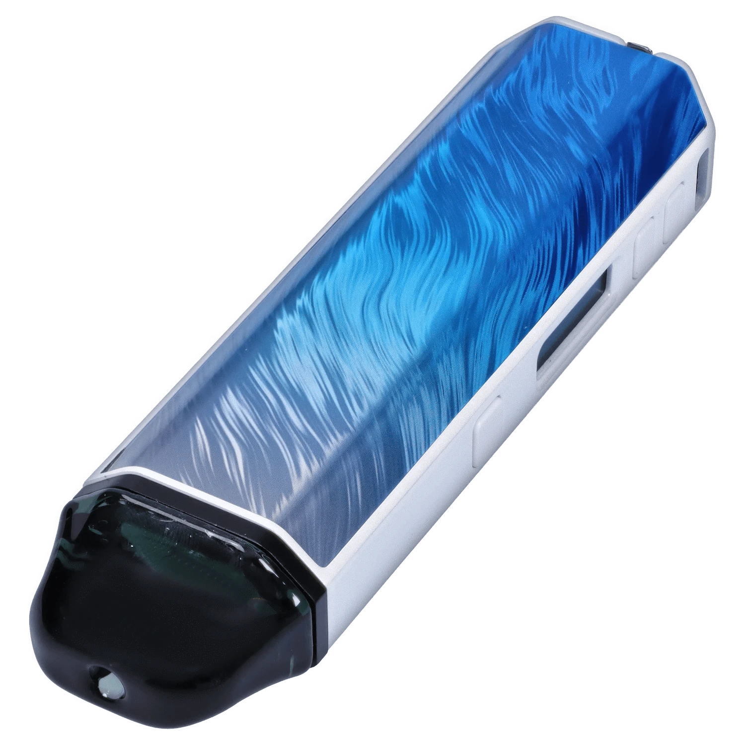Angled close-up of the Frostwave blue panel on the XVAPE - Aria Plus Dual Use Vaporizer - Frostwave, showing textured wave-like finish and mouthpiece end.