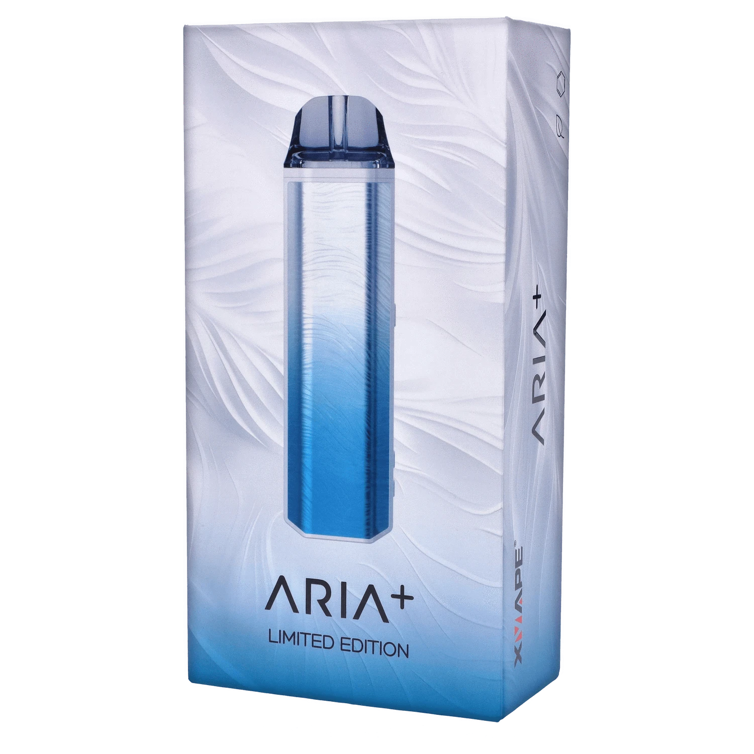 Front view of the blue Frostwave device pictured on the packaging for XVAPE - Aria Plus Dual Use Vaporizer - Frostwave.