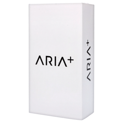 Angled front view of the white XVAPE - Aria Plus Dual Use Vaporizer - Frostwave box with bold "ARIA+" branding centered on the face.