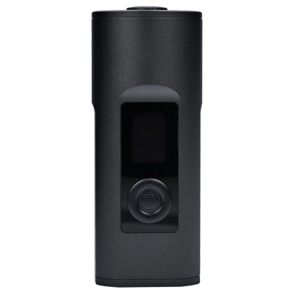 Front view of the Arizer II MAX Vaporizer, a black handheld device with a sleek, minimalist design.