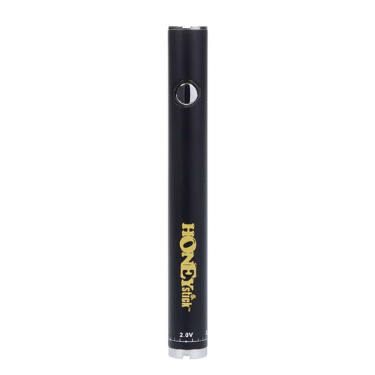 Close-up of the black Honeystick Twist Battery, showing its sleek cylindrical design and minimal button placement.