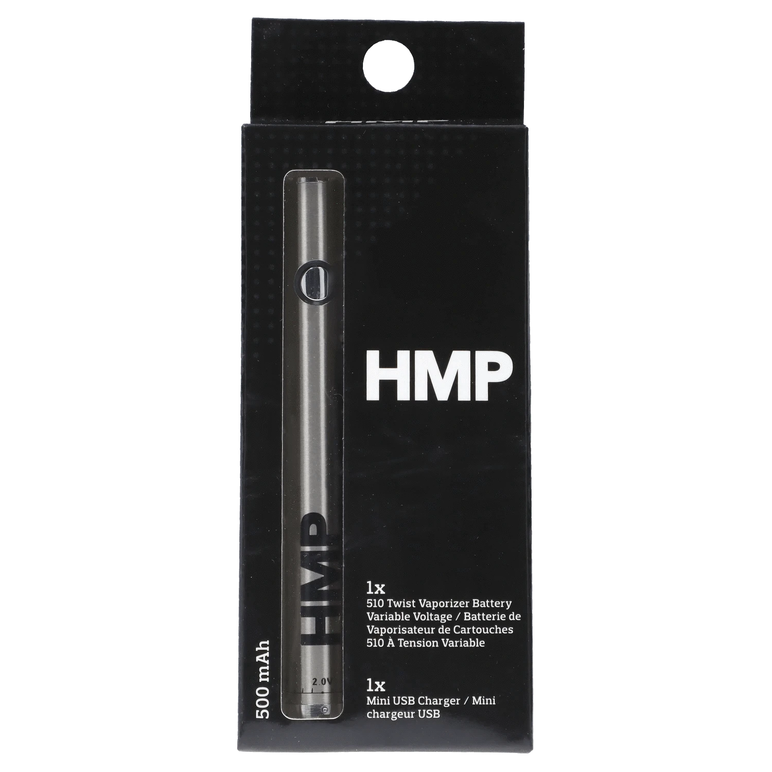 Front view of the Honeystick Twist Battery in stainless steel, displaying a digital readout against a black backdrop.