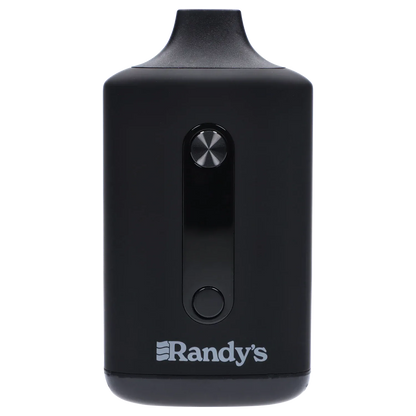 Close-up front view of the Noir black Randy's Inspo Dual 510 Battery showing its rectangular body, raised button, and logo.