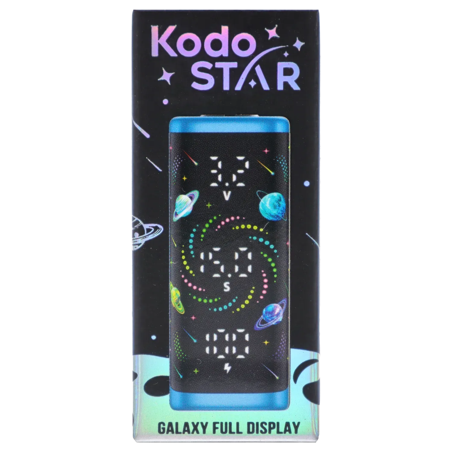Top-down close-up of the blue Yocan Kodo Star 510 Battery packaging showing its galaxy-themed full display artwork.