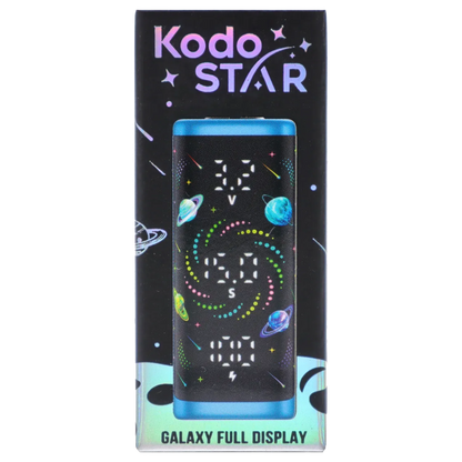 Top-down close-up of the blue Yocan Kodo Star 510 Battery packaging showing its galaxy-themed full display artwork.