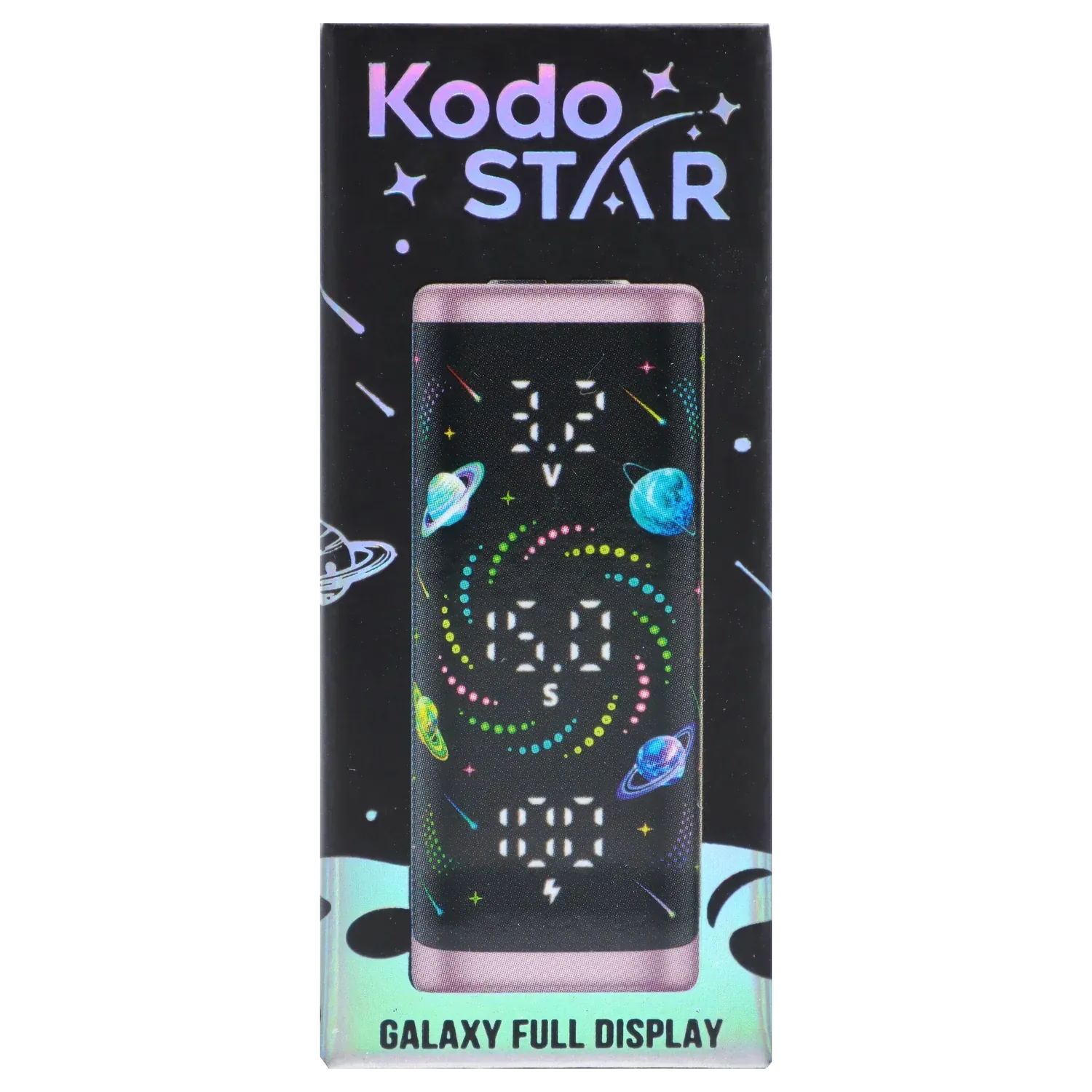 Close-up front view of the Yocan Kodo Star 510 Battery - Pink showing its galaxy-themed full display with planets and digital numbers.