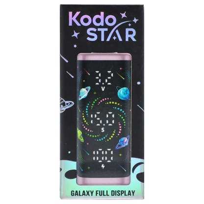 Close-up front view of the Yocan Kodo Star 510 Battery - Pink showing its galaxy-themed full display with planets and digital numbers.