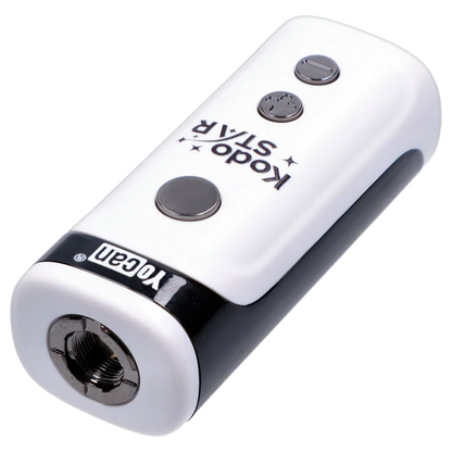 Angled close-up of the white Yocan Kodo Star 510 Battery - White showing three metal control buttons and the threaded 510 connector.