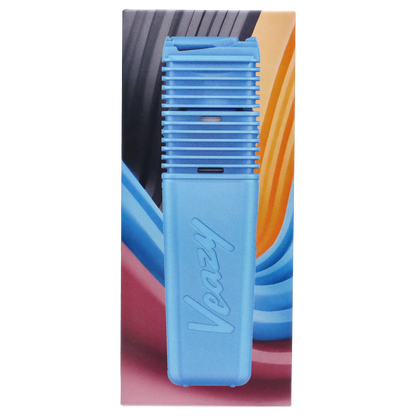 Close-up vertical shot of the Dynamic Blue Storz & Bickel Veazy Vaporizer centered against a colorful abstract background.
