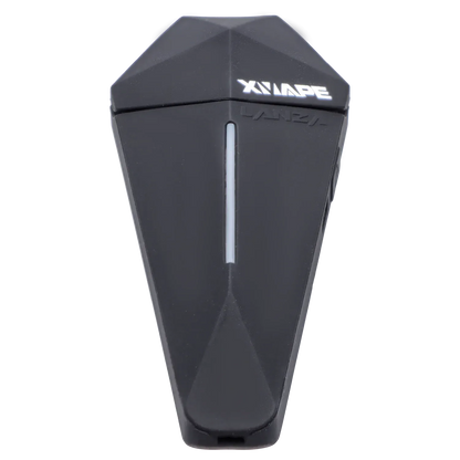Top-down close-up of the black XVape Lanza Dry Herb Vaporizer showing its faceted, diamond-like top and centered LED strip.