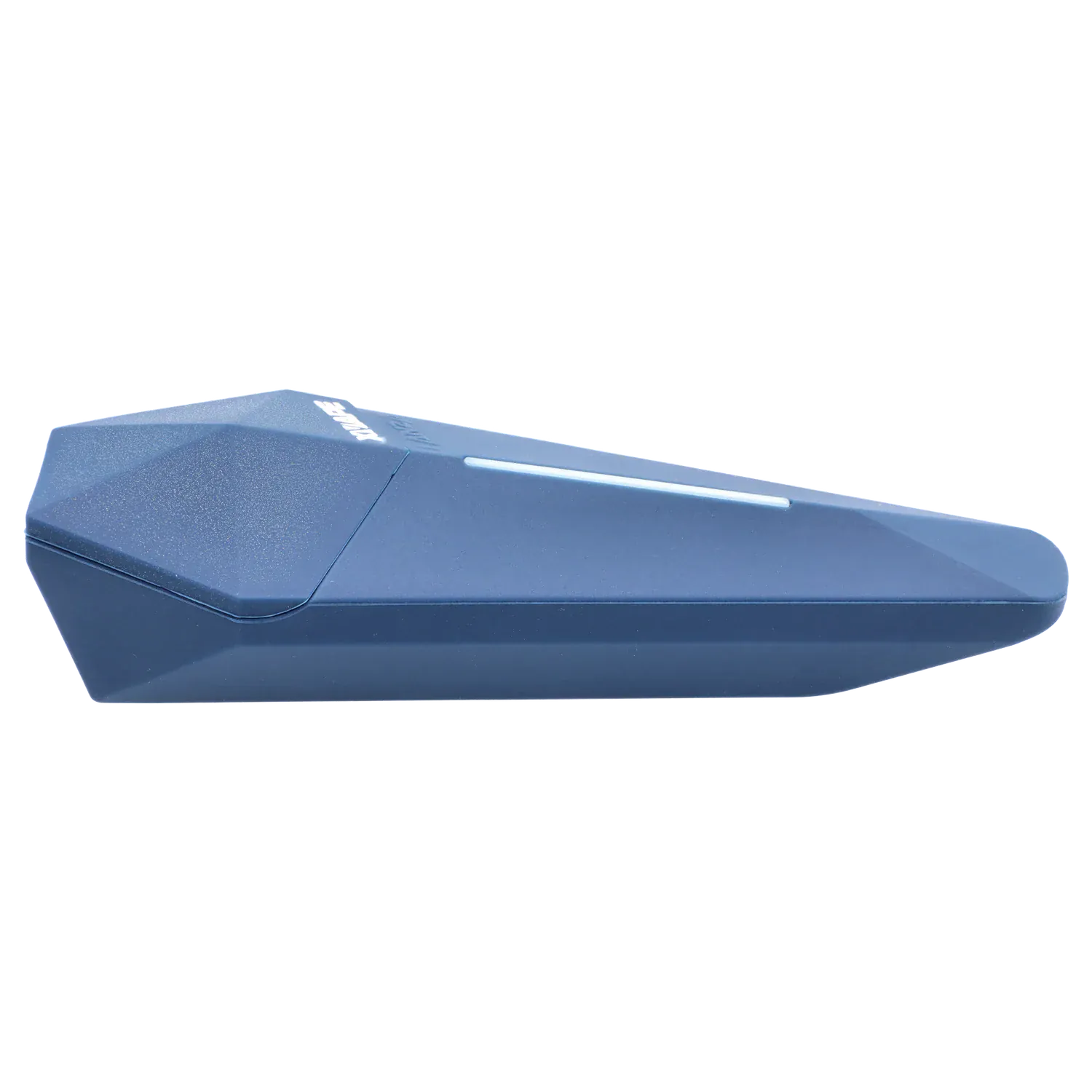 Side profile of the blue XVape Lanza Dry Herb Vaporizer showing its faceted, tapered body and centered LED strip against a white background.