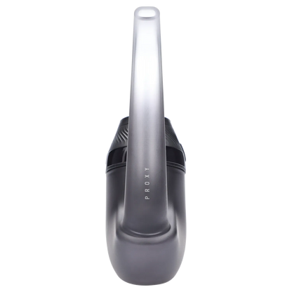 Top-down view of the Puffco Proxy 2.0 - Onyx showing its tall central mouthpiece and sleek black body with "PROXY" lettering.