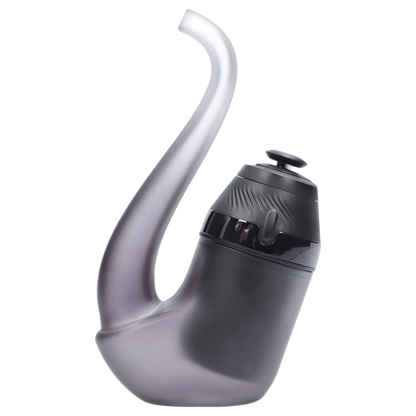 Three-quarter view of the black Puffco Proxy 2.0 - Onyx showing its curved handle and textured top with a white studio background