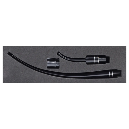 Top-down view of the Cipher Churwarden Kit for Nautilus (all models) showing three matte black curved stem pieces with silver rings neatly set in a foam tray.