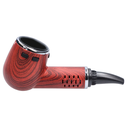 Side view of the Cipher Nautilus V3 Dry Herb Vaporizer - Redheart Wood showing its redheart wood finish, angled bowl, black mouthpiece, and chrome trim.