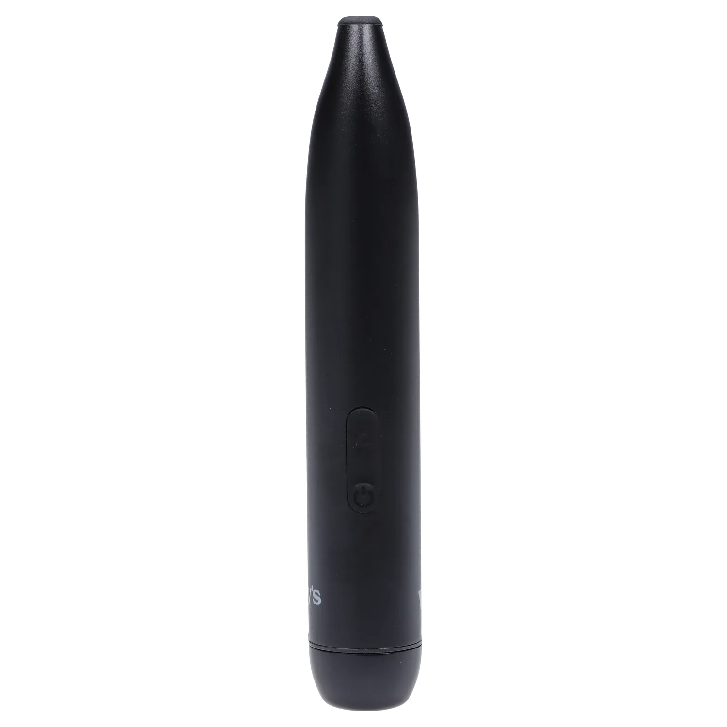 Tall centered studio shot of the Midnight Black Randy's Whim Dry Herb Vaporizer showing its matte tapered body, single front button, and rounded base.