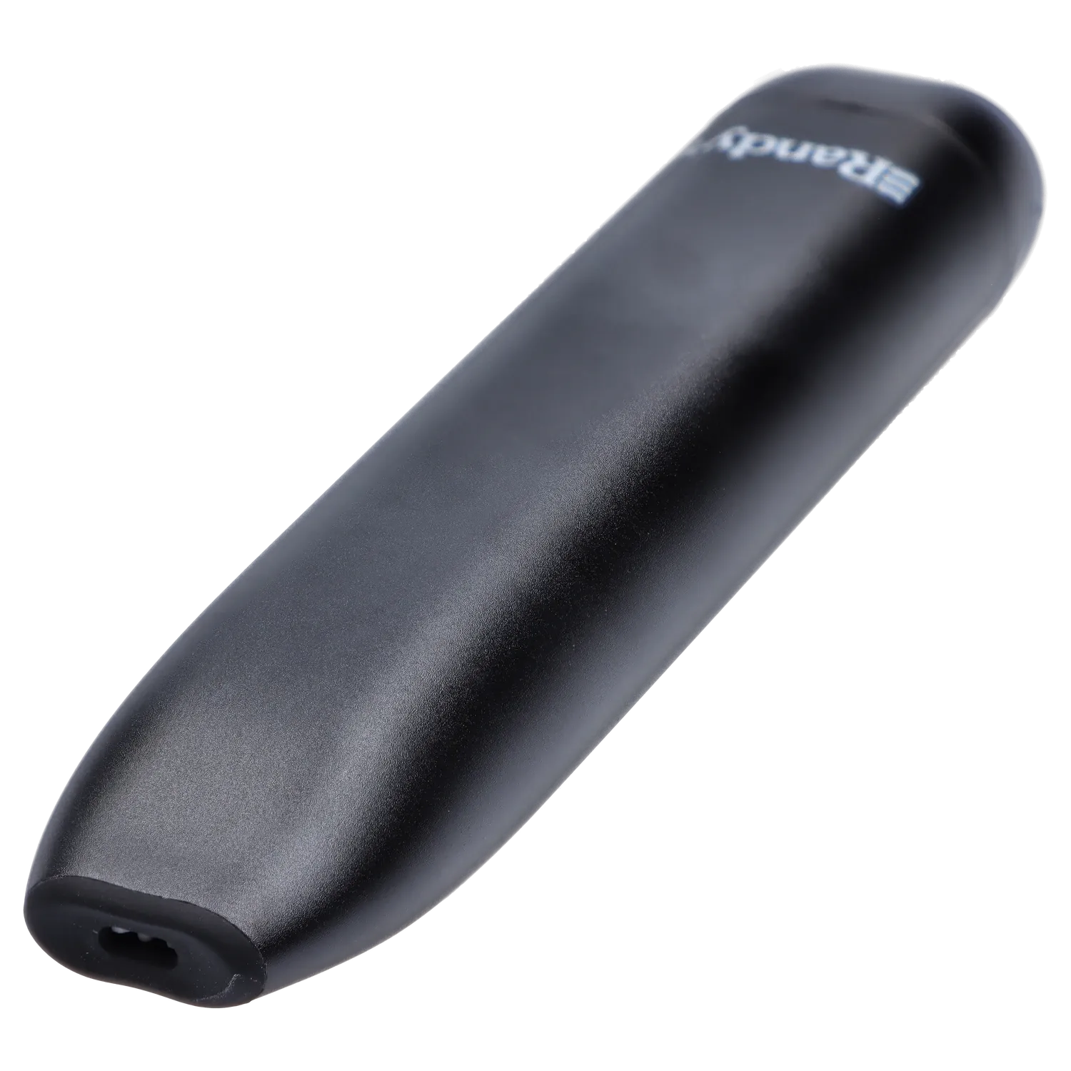 Angled close-up of the Midnight Black Randy's Whim Dry Herb Vaporizer showing its smooth matte body and curved mouthpiece.
