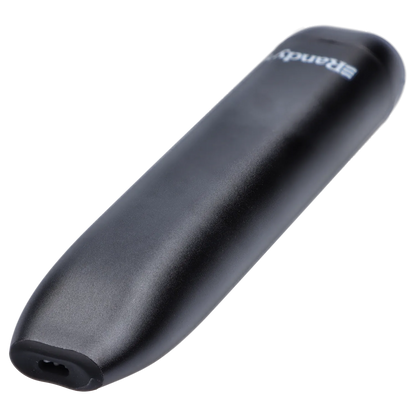 Angled close-up of the Midnight Black Randy's Whim Dry Herb Vaporizer showing its smooth matte body and curved mouthpiece.