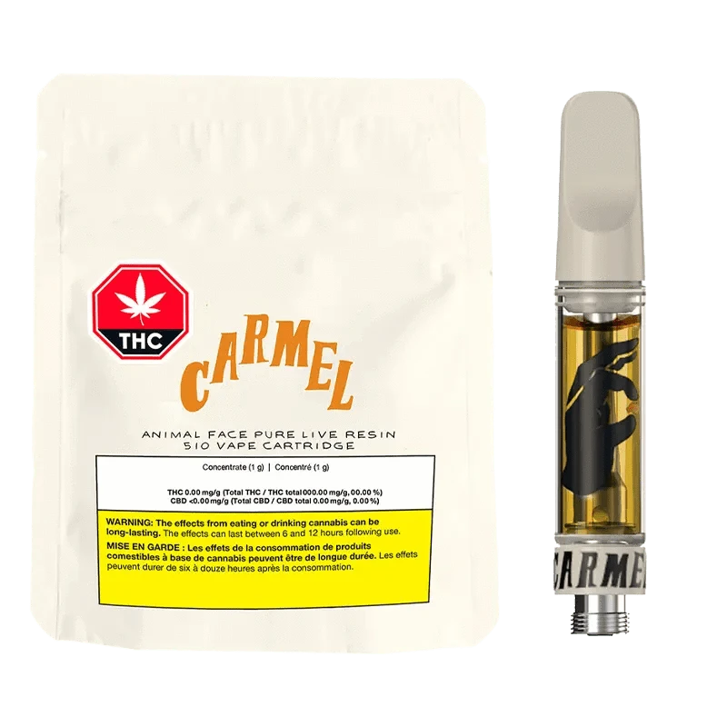 Carmel Animal Face Live Resin Vape Cartridge Sativa 1g: Lowest Price | Canna Cabana Carmel Animal Face Live Resin Vape Cartridge Sativa 1g: Lowest Price | Canna Cabana