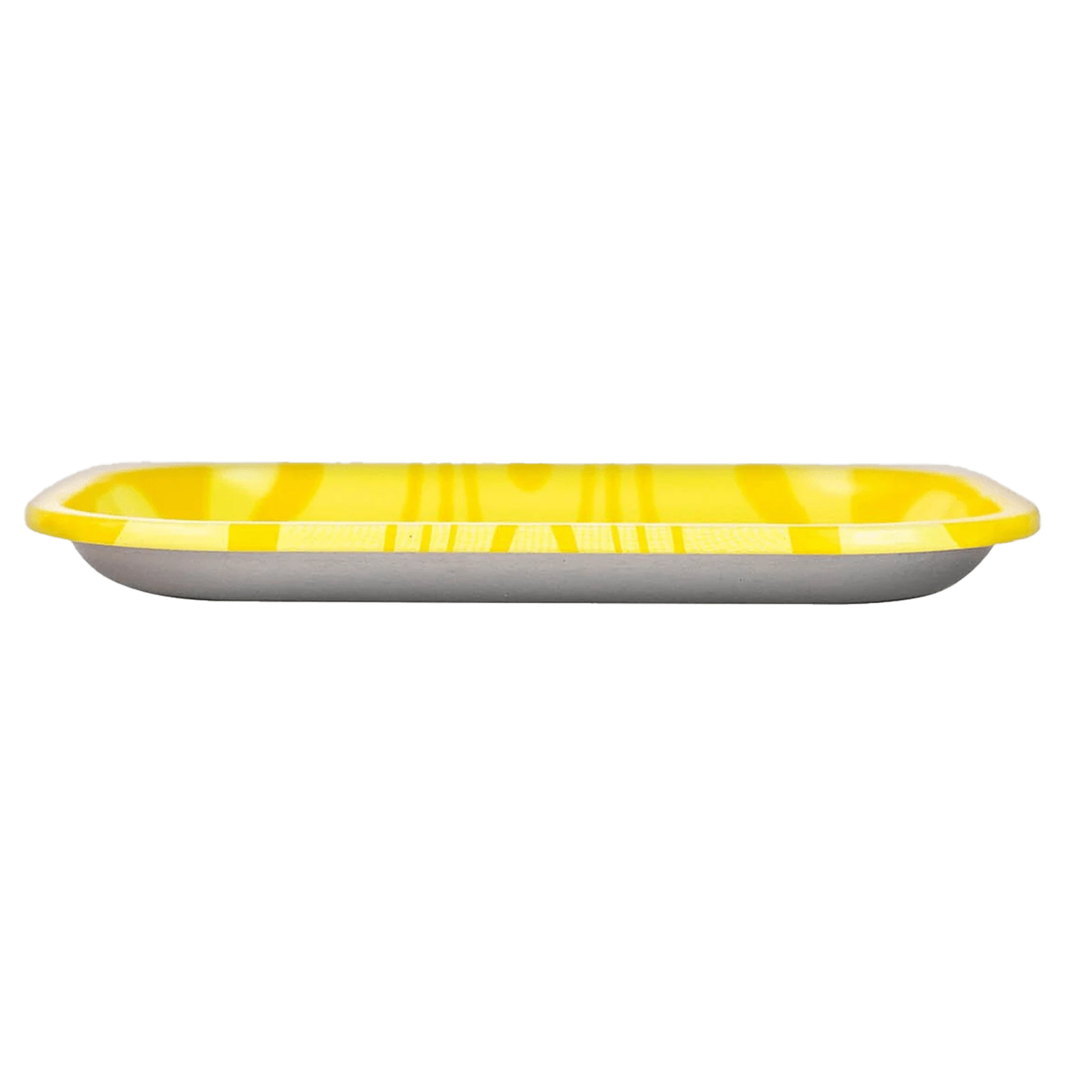 Side profile of the small C&C 40th Anniversary Tray-Yellow-Small showing its glossy yellow interior and low white base against a white background