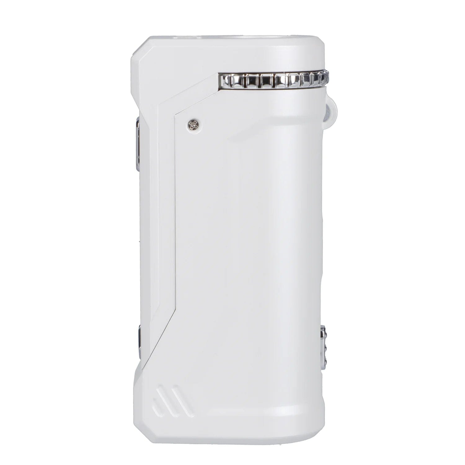 Front view of the white Yocan UNI Pro-Digital Box Mod, showing a sleek, rectangular design with a minimalist aesthetic.