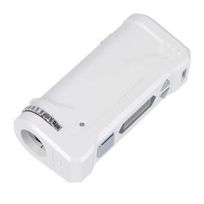 A slightly angled, close-up view of the white Yocan UNI Pro-Digital Box Mod, showcasing its sleek, rectangular shape and silver accent.