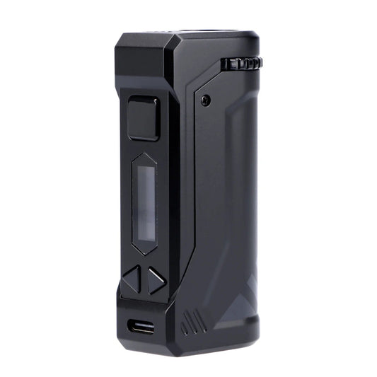 Front view of the Tribal UNI Pro Ark Digital Box Mod, a sleek, black device with a minimalist digital display.