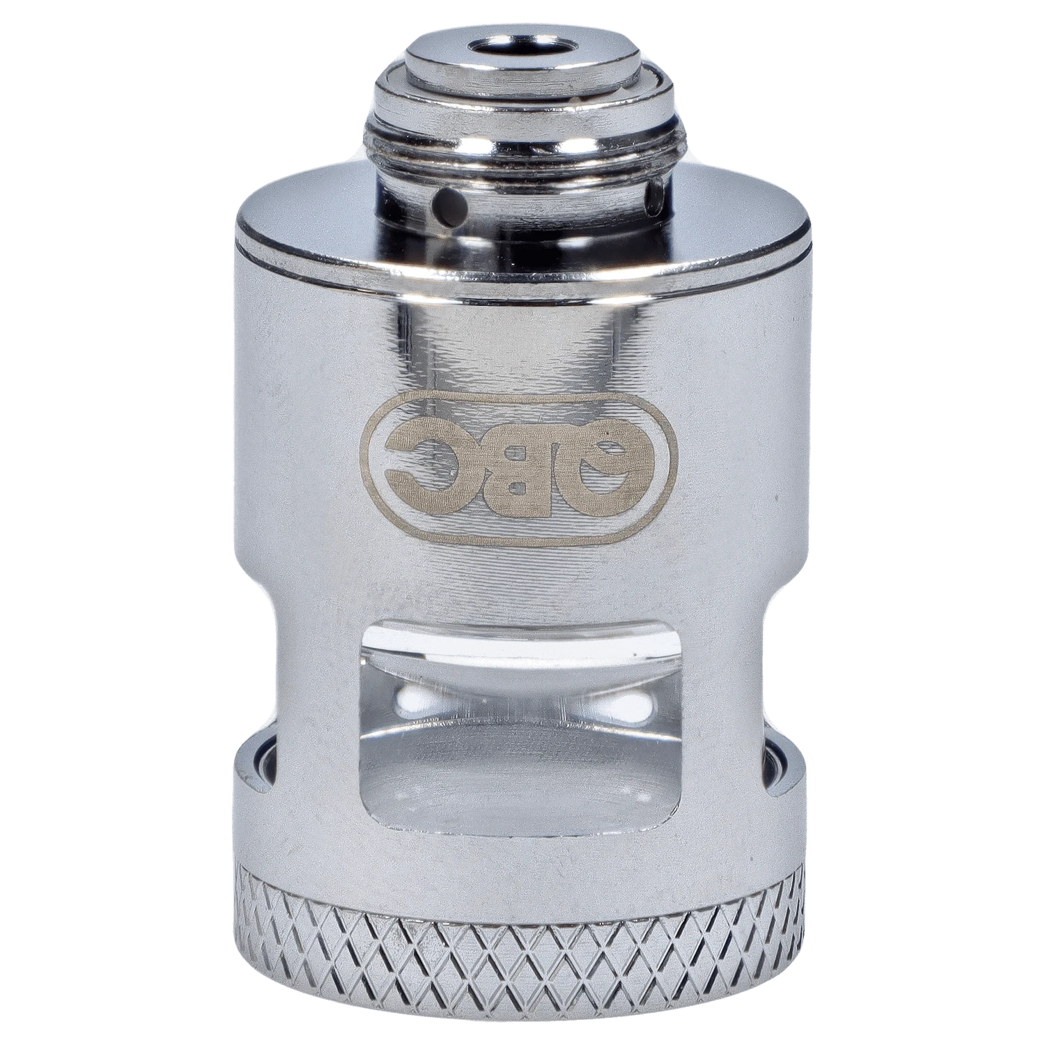 A close-up, angled view of the Yocan iCan Coil, showcasing its metallic, textured surface and circular design.