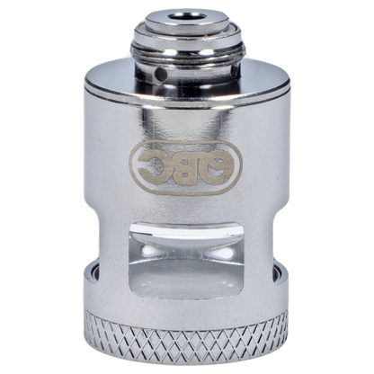 A close-up, angled view of the Yocan iCan Coil, showcasing its metallic, textured surface and circular design.