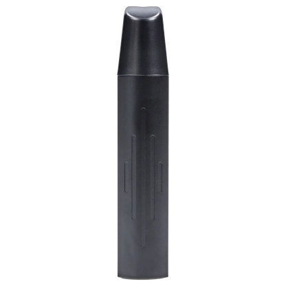 Close-up front view of the black Cipher ArcSnap Electronic Dugout showing its tapered cap and textured cylindrical body against a white background