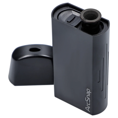 Close-up angled view of the matte black Cipher ArcSnap Electronic Dugout showing its open top chamber and removable cap.