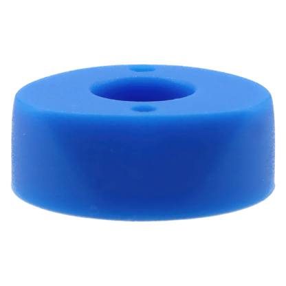 Close-up front view of the bright blue Famous X Wraith Vaporizer Silicone Mouthpiece Attachment showing its rounded donut shape and central bore.