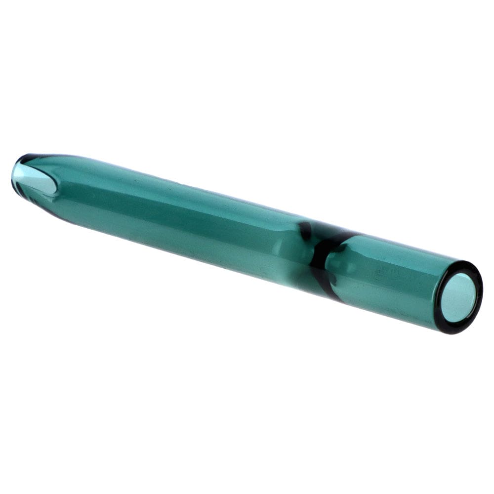 Angled close-up of the teal 4in. Everyday Essentials One Hitter showing its glossy glass tube and rounded mouthpiece on a white background