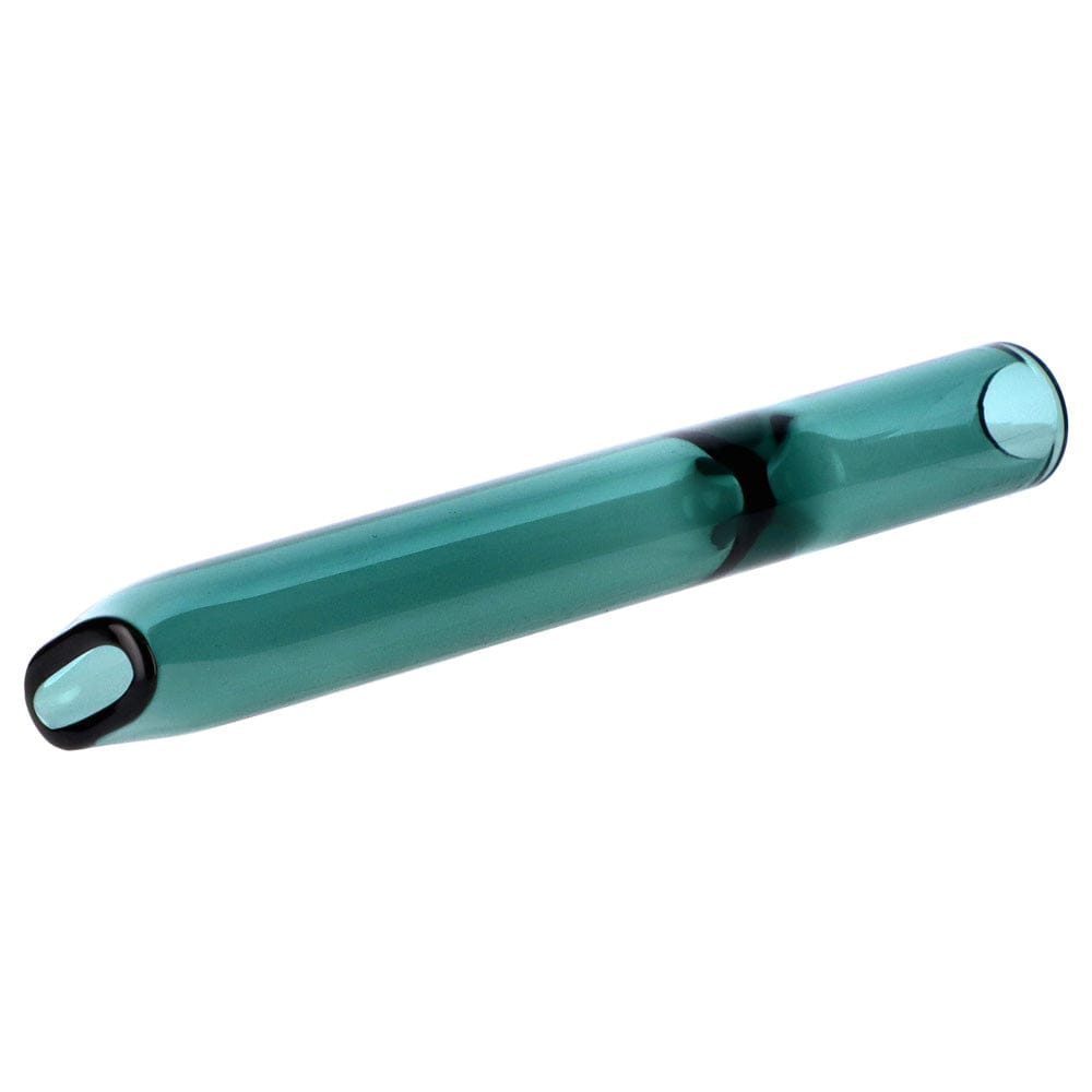 Diagonal close-up of the teal 4in. Everyday Essentials One Hitter showing its polished glass tube with rounded ends and a black accent band