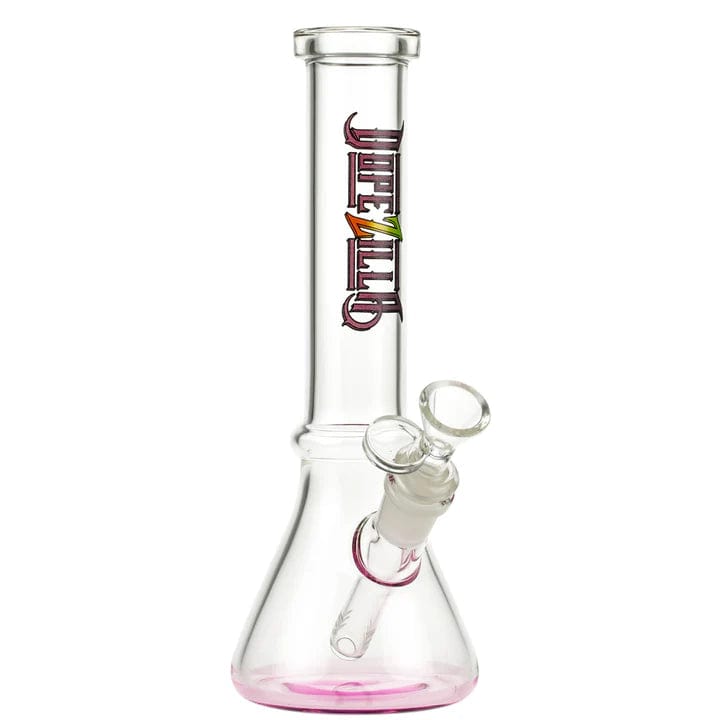 A straight-on view of the 9.5-inch Dopezilla Lil Lizard Water Pipe in pink glass, highlighting its clean lines and simple form.