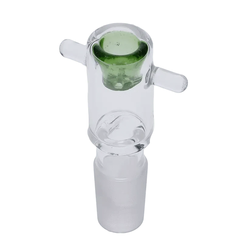 A close-up shows the green glass bowl of the Valiant Round Bowl with Nub & Honeycomb Screen, viewed from above.