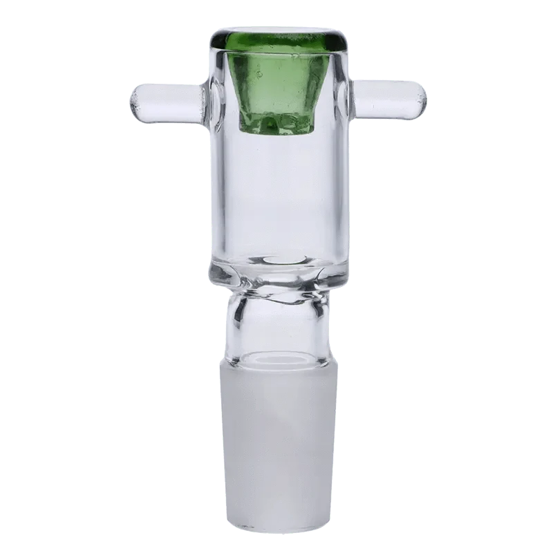 A close-up, angled view of the Valiant Round Bowl with Nub & Honeycomb Screen in green glass, showcasing its rounded shape and nub design.